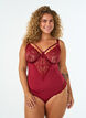 Koronkowe body z fiszbinami i ozdobnymi paseczkami, Czerwony, Model image number 0