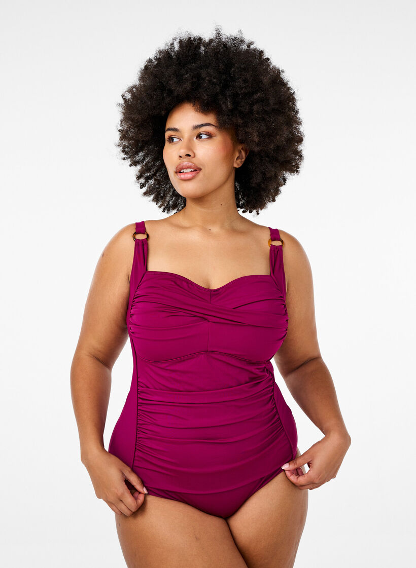 Str&oacute;j kapielowy z wkladkami i drapowaniem, Czerwony, Model image number 0