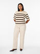 Bluzka z dzianiny w paski z kr&oacute;tkim rekawem, Biały, Model image number 1