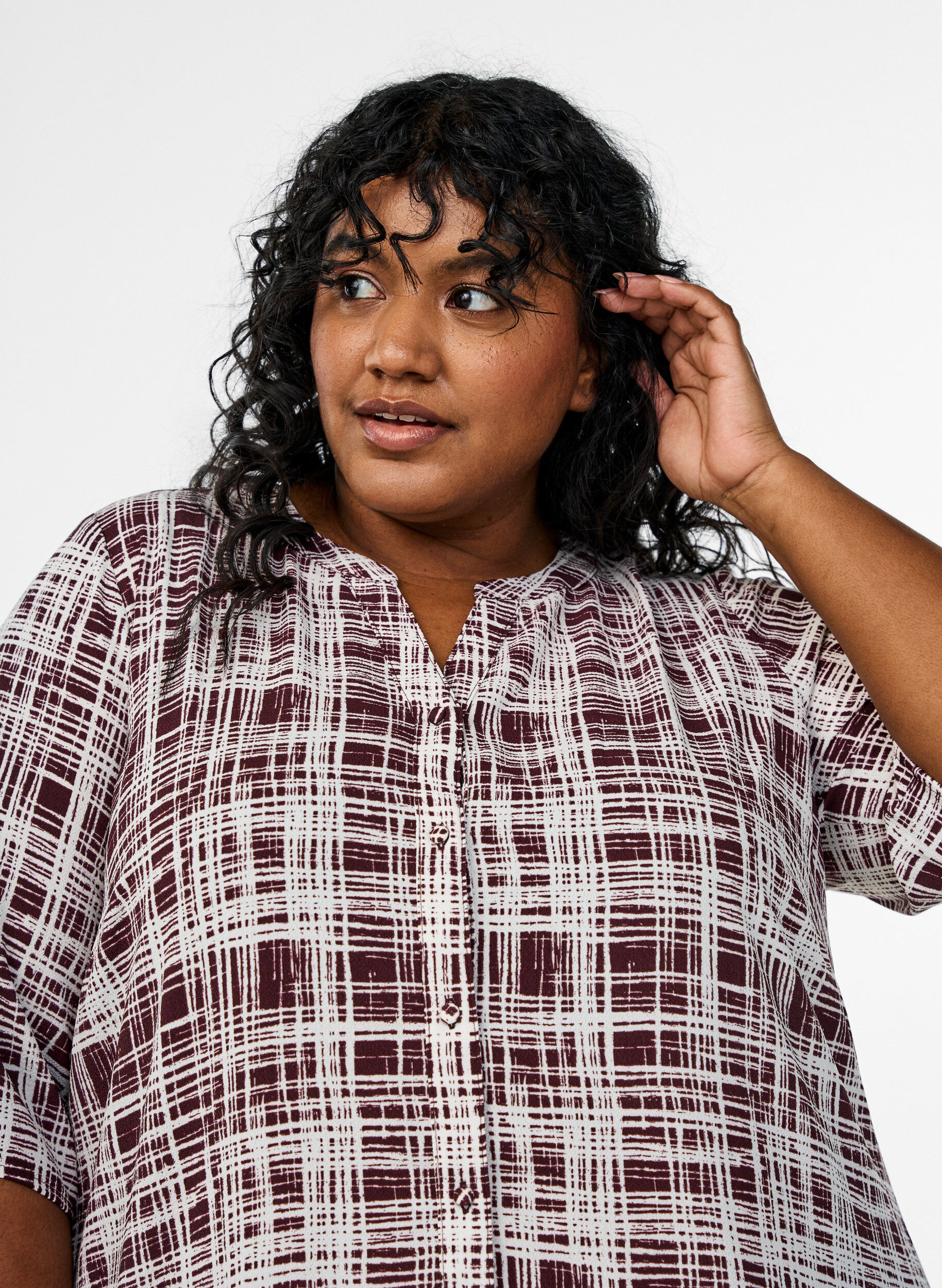 Zizzi Trapezowa sukienka midi z kr&oacute;tkim rekawem, Ciemnobordowy, Model image number 2