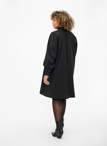 Wiskozowa sukienka koszulowa z marszczeniami, Black, Model image number 1