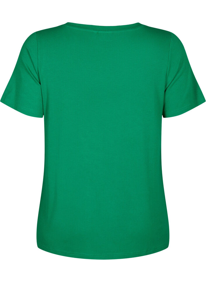 Prazkowany t-shirt z wiskozy z dekoltem w szpic, Jolly Green, Packshot image number 1