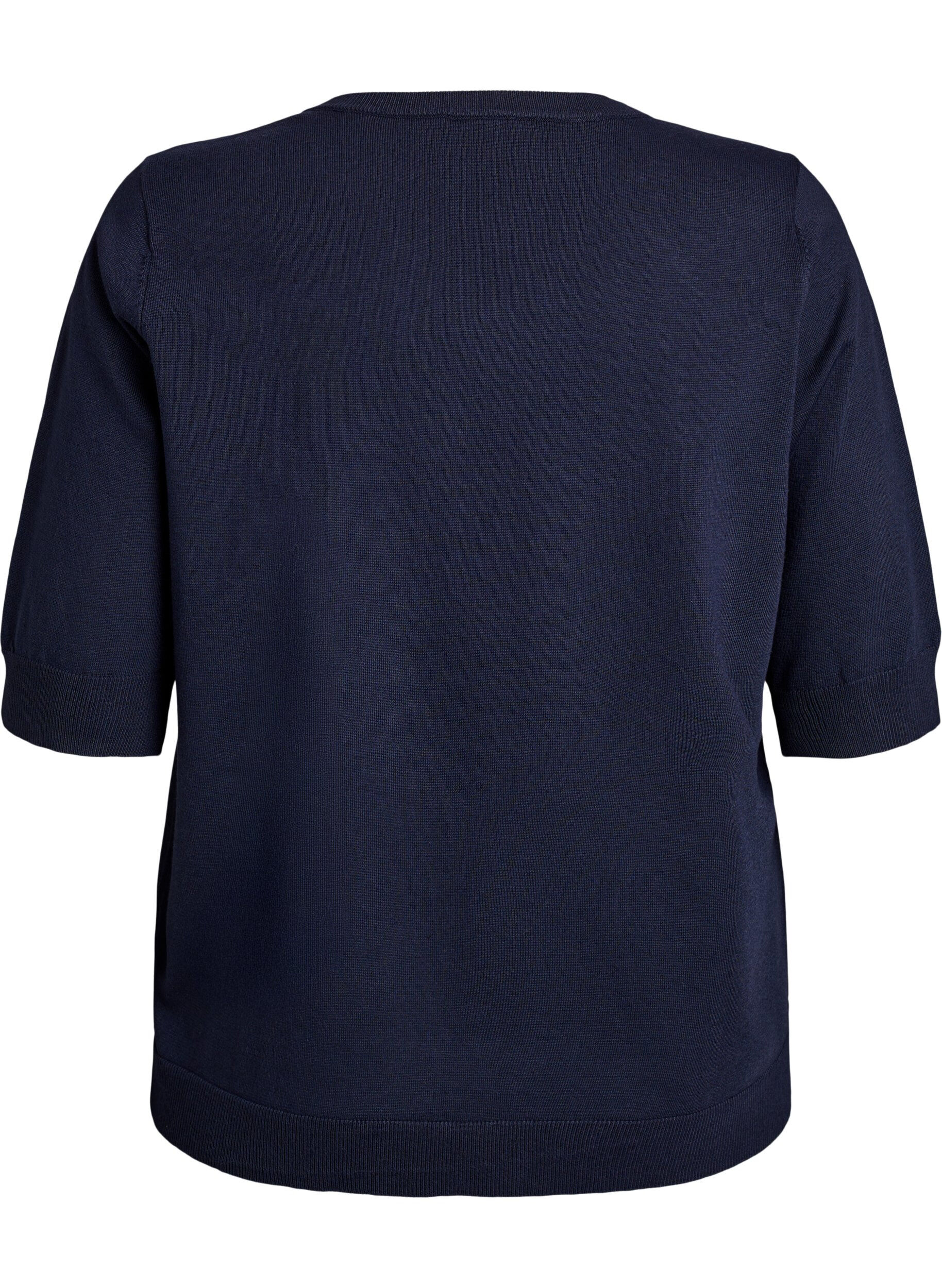 Zizzi Cienko dzianinowa bluzka z kr&oacute;tkimi rekawami, Niebieskie, Packshot image number 1