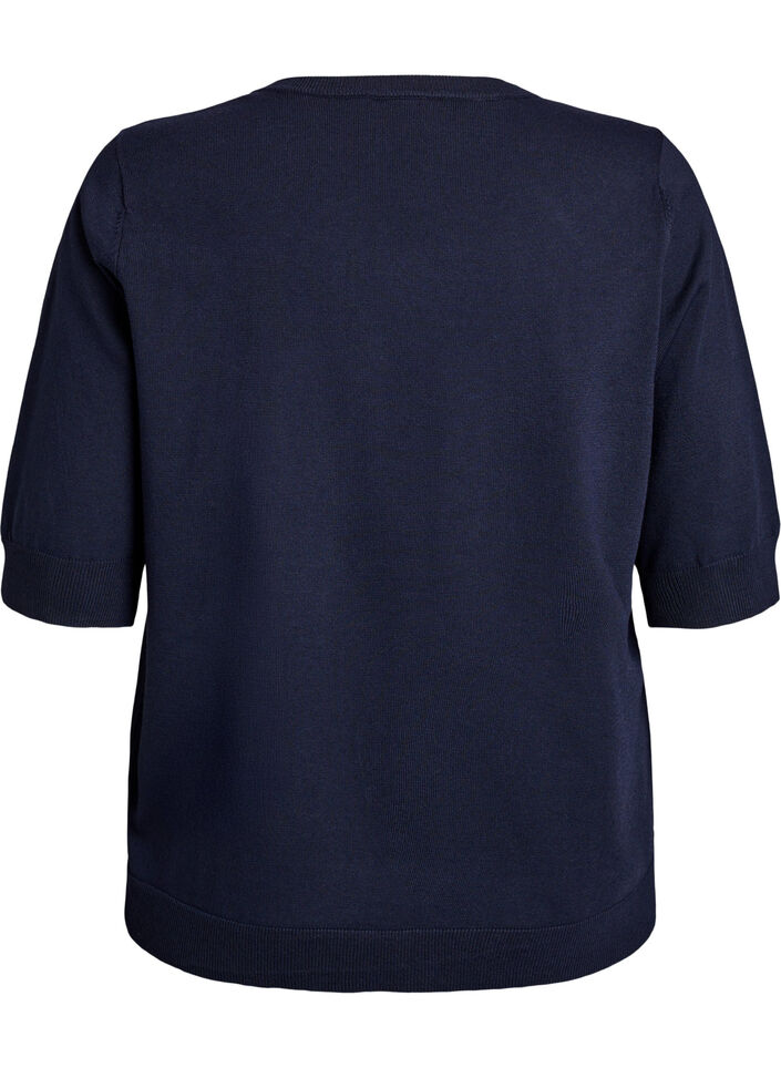 Cienko dzianinowa bluzka z kr&oacute;tkimi rekawami, Niebieskie, Packshot image number 1