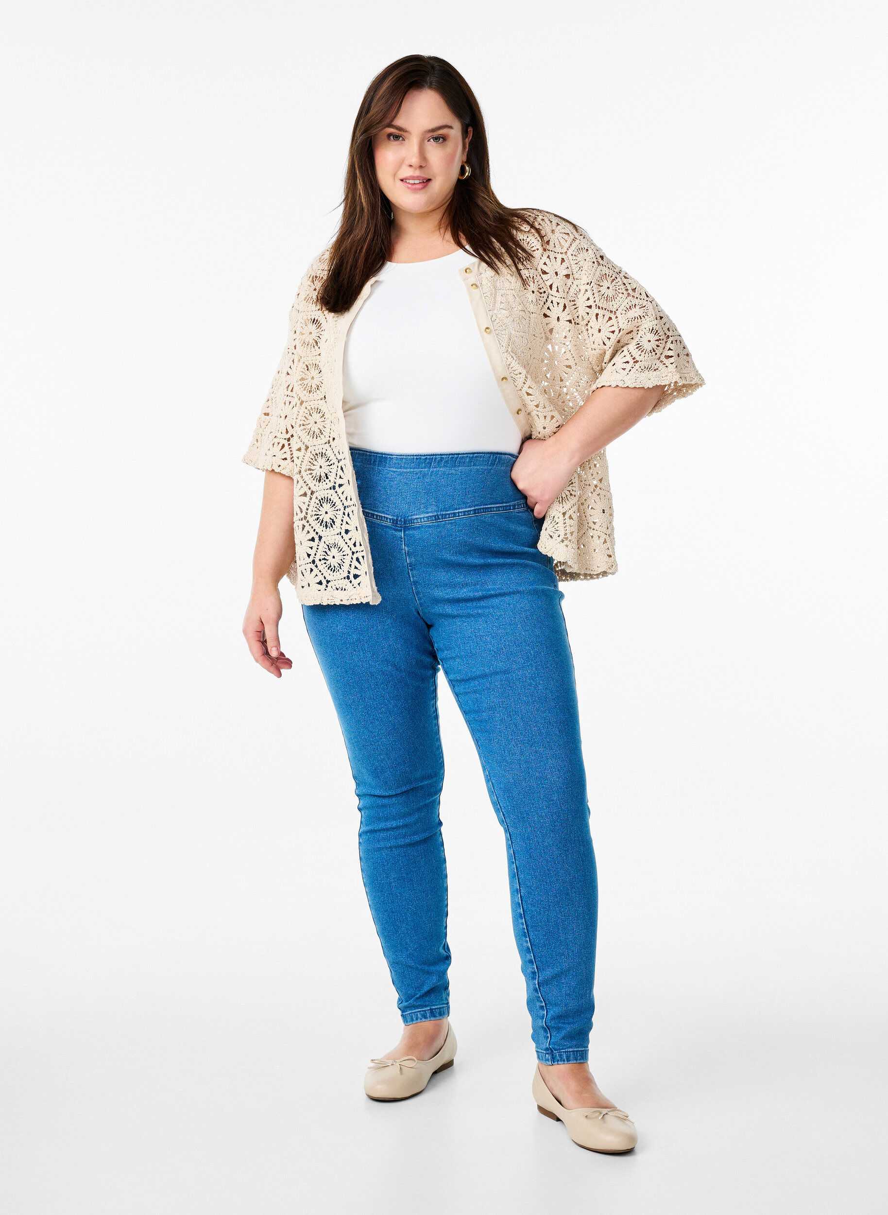 Elastyczne jegginsy z wysoka talia, Niebieskie, Model