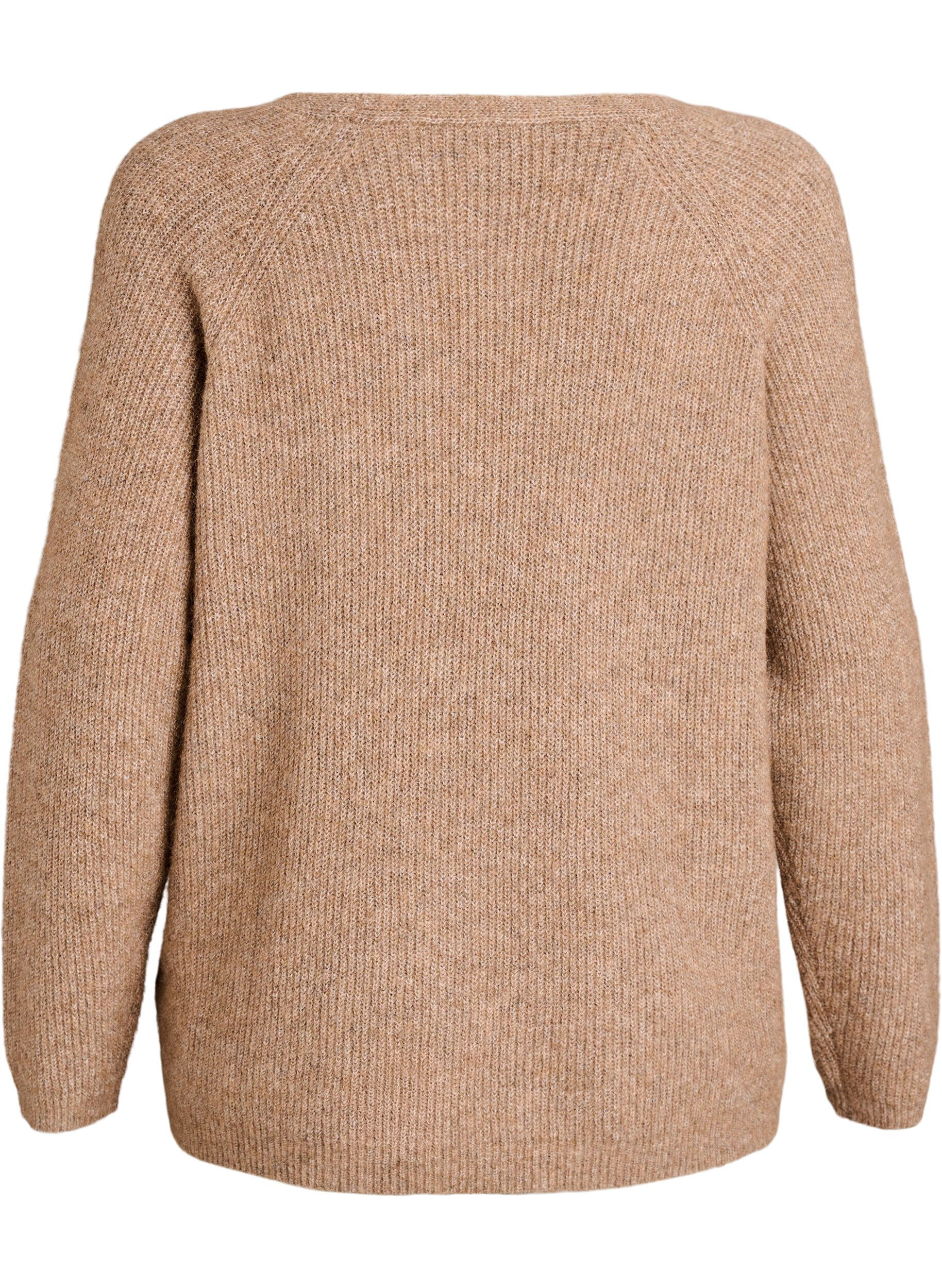 Zizzi Dzianinowa bluzka z dekoltem w szpic i raglanowymi rekawami, Brązowy, Packshot image number 1