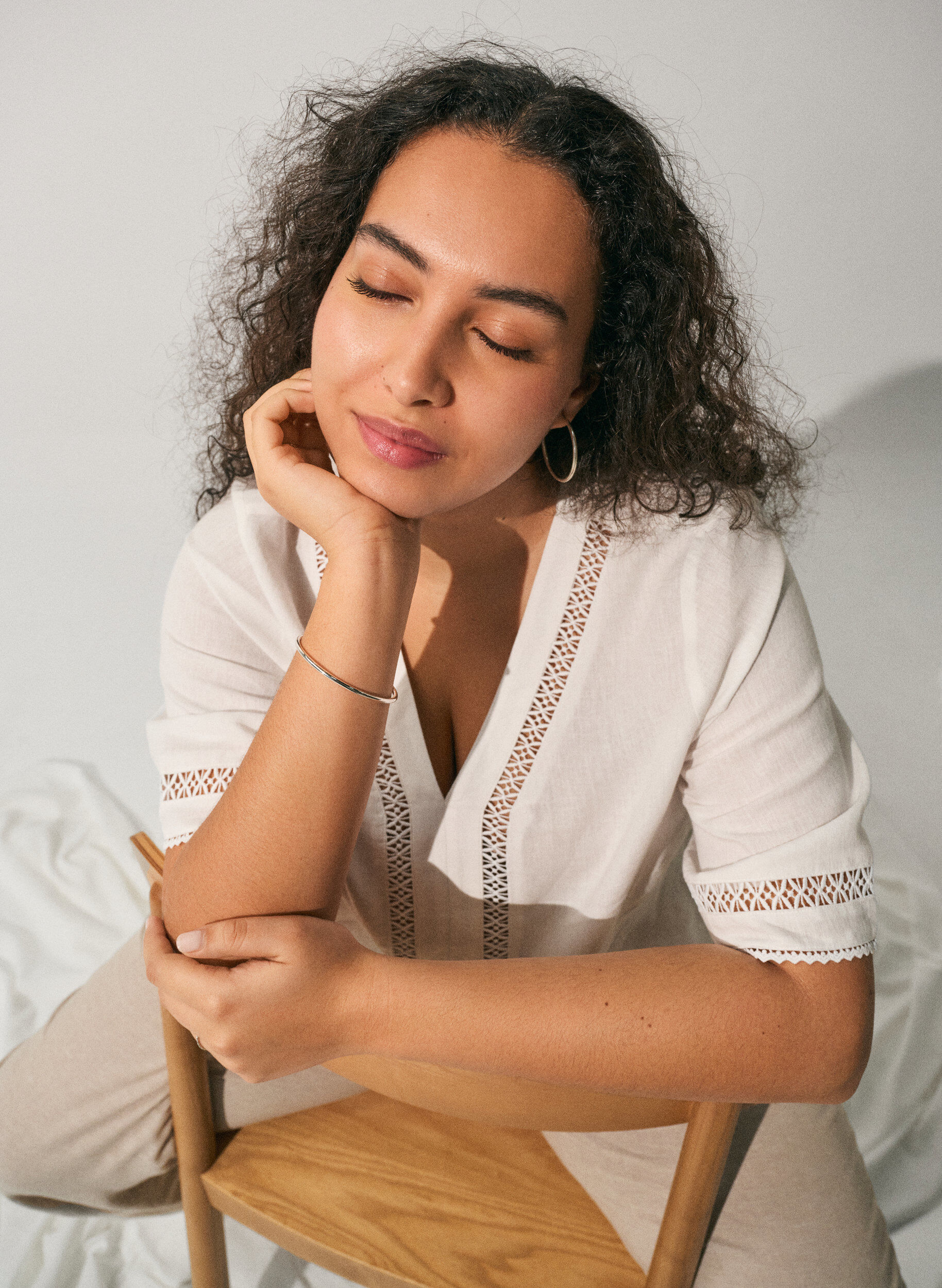 Zizzi Bluzka z lnu i wiskozy z haftami szydelkowymi, Biały, Image image number 0