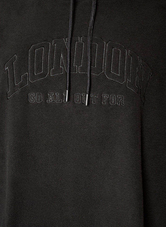 Bluza z kapturem z polaru z wysokim kolnierzem i haftowanym tekstem, Czarne, Packshot image number 2