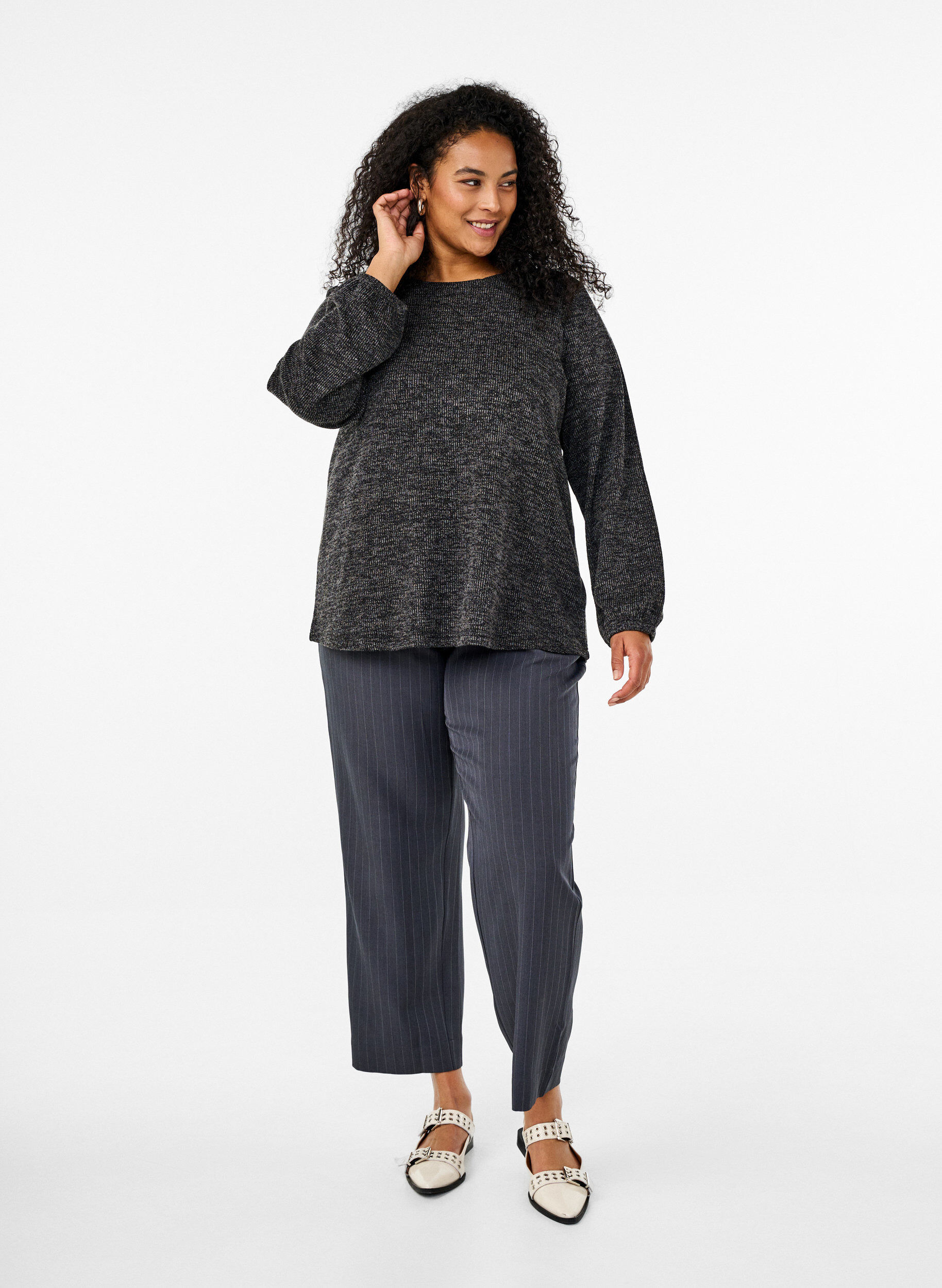 Zizzi FLASH - Dzersejowa bluzka z dlugim rekawem, Szary, Model image number 1