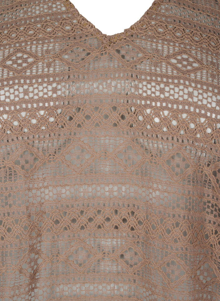 Bluzka z dziurkami i rekawami 3/4, Brązowy, Packshot image number 2