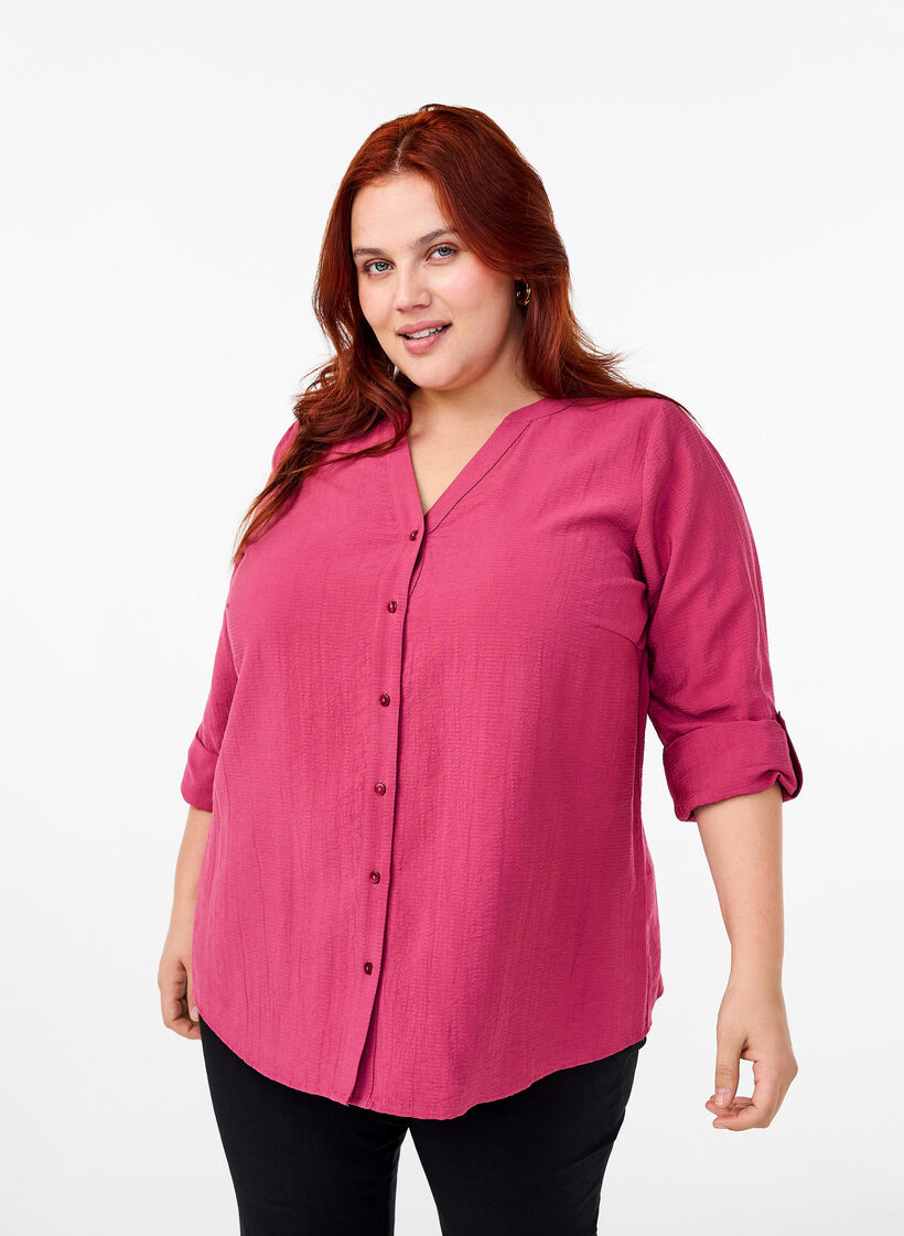 Wiskozowa bluzka koszulowa z rekawami 3/4, Malaga, Model image number 0