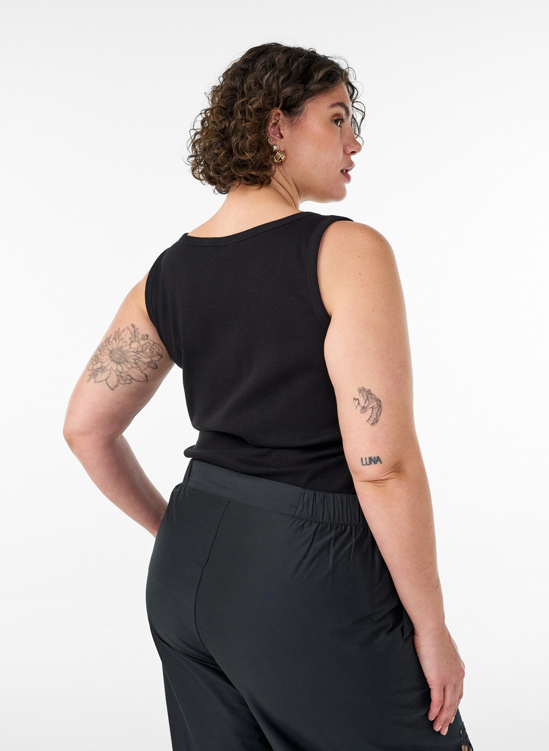 ZizziDopasowany top z motywem, Czarne, Model image number 2