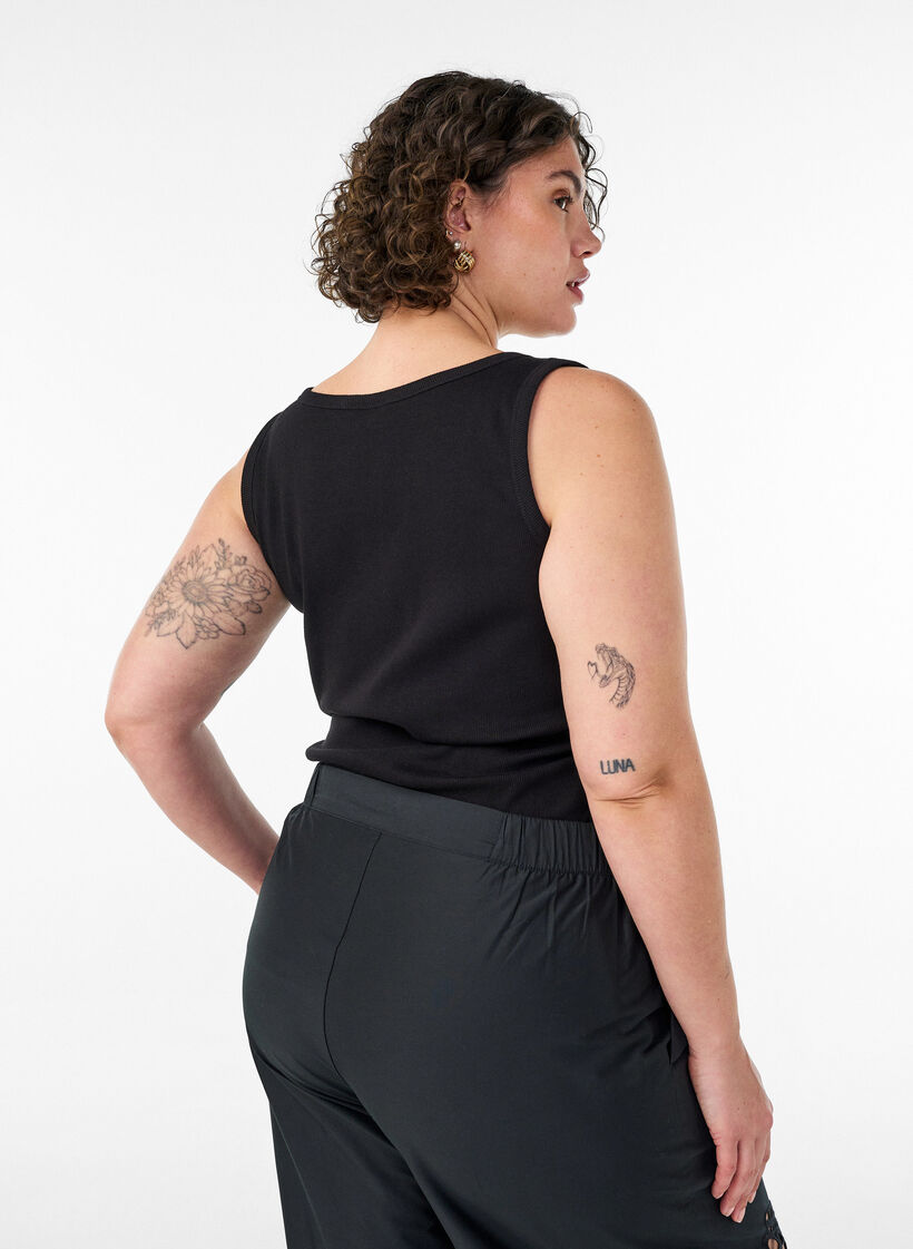 Dopasowany top z motywem, Czarne, Model image number 2