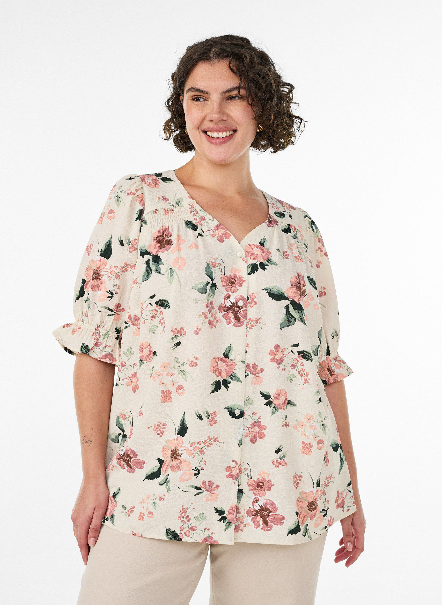 ZizziBluzka koszulowa z p&oacute;ldlugimi rekawami, R&oacute;żowy, Model image number 0