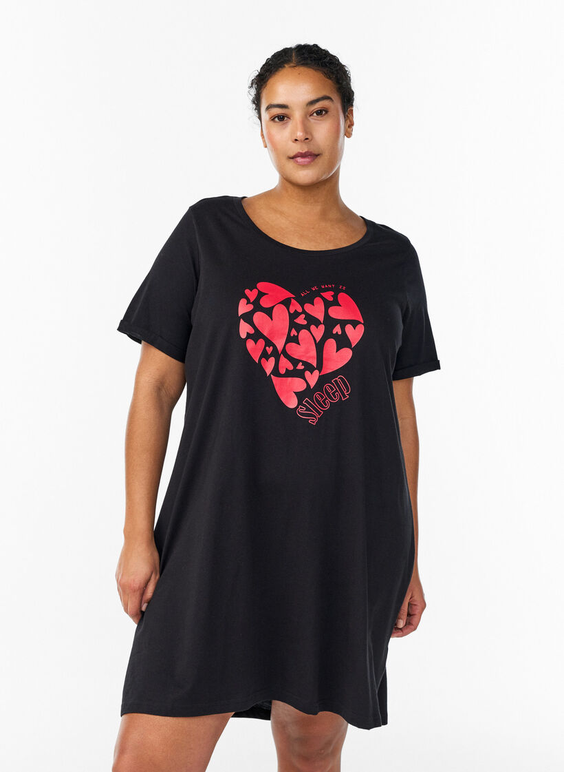 Koszula nocna z kr&oacute;tkim rekawem, wykonana z bawelny organicznej, Czarne, Model image number 0