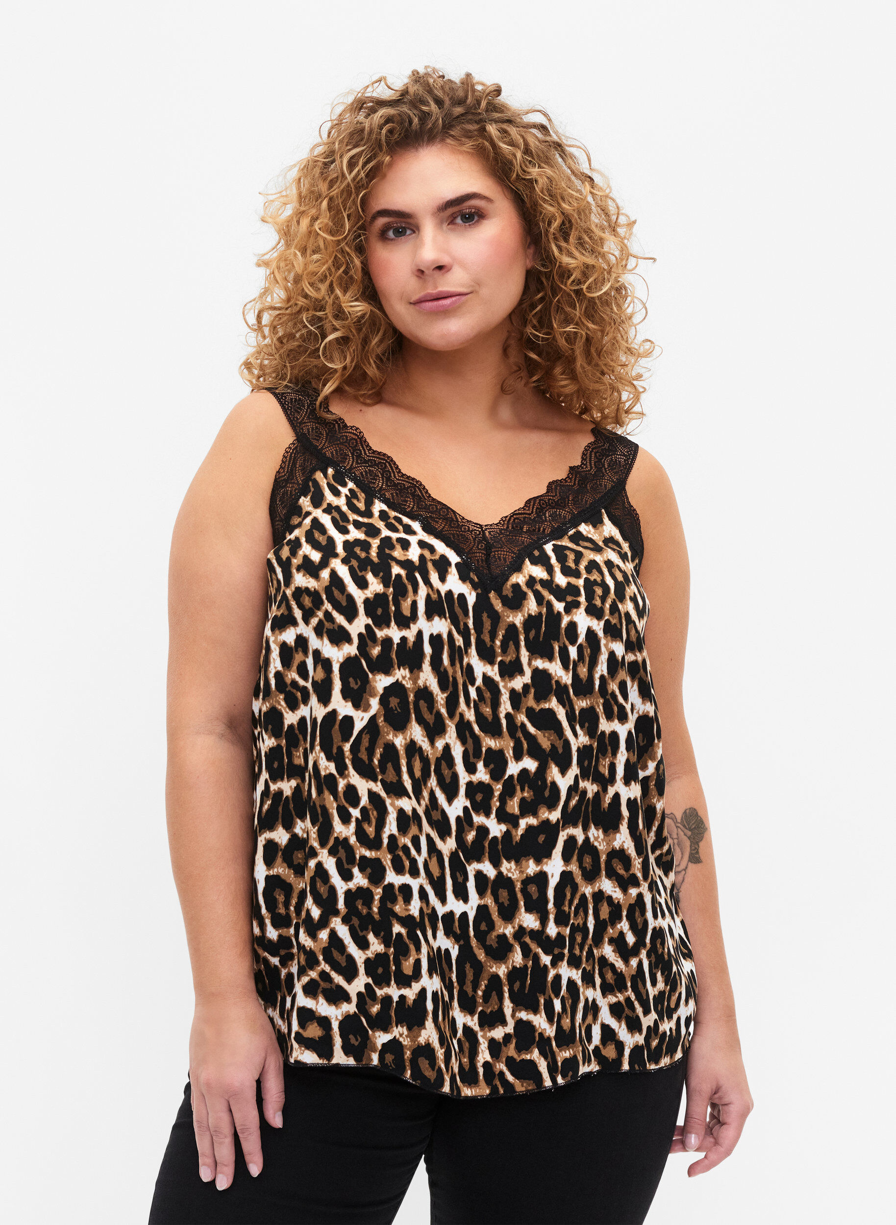 Zizzi Top z wiskozy z koronka, Leopard, Model image number 0