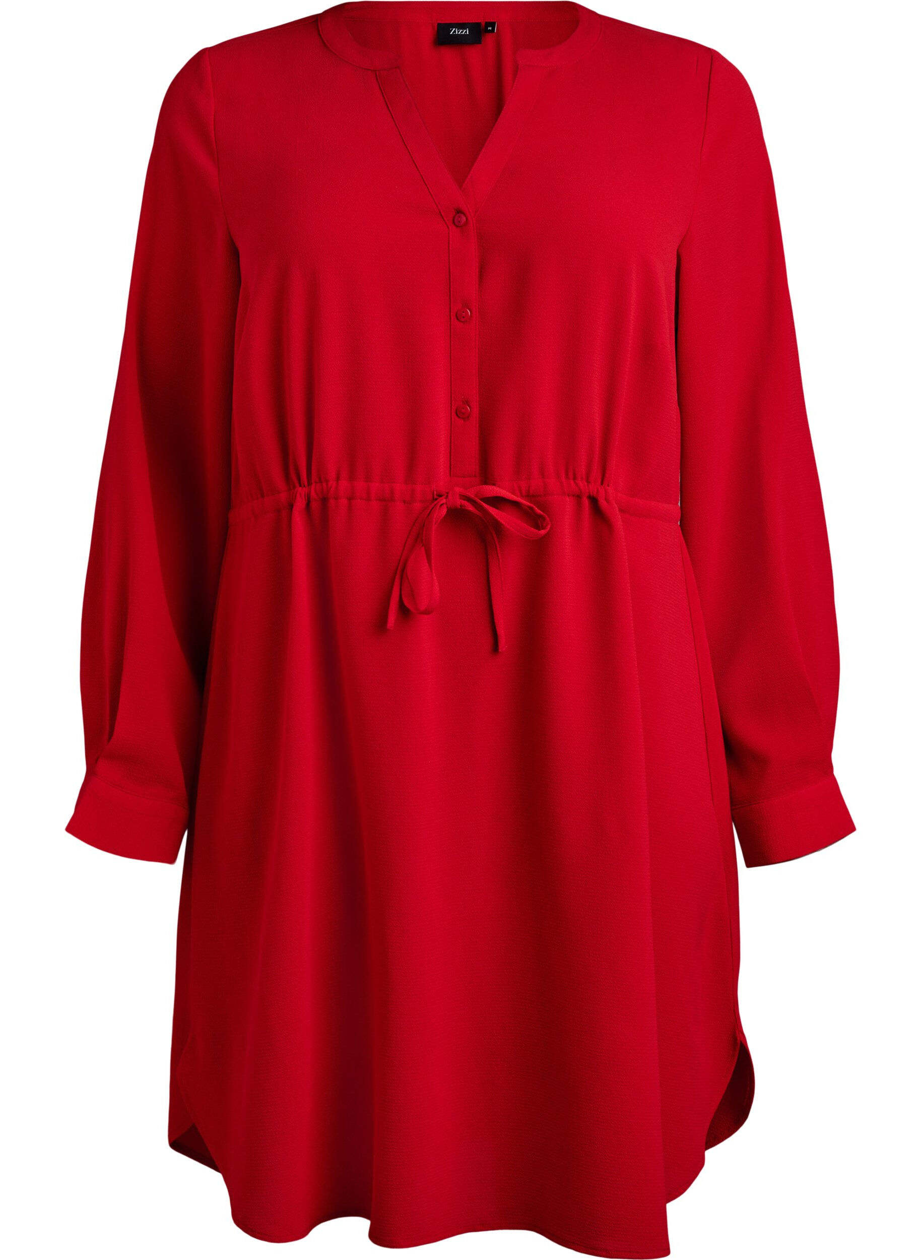 Zizzi Sukienka do kolan z wiazanym paskiem, Czerwony, Packshot image number 0