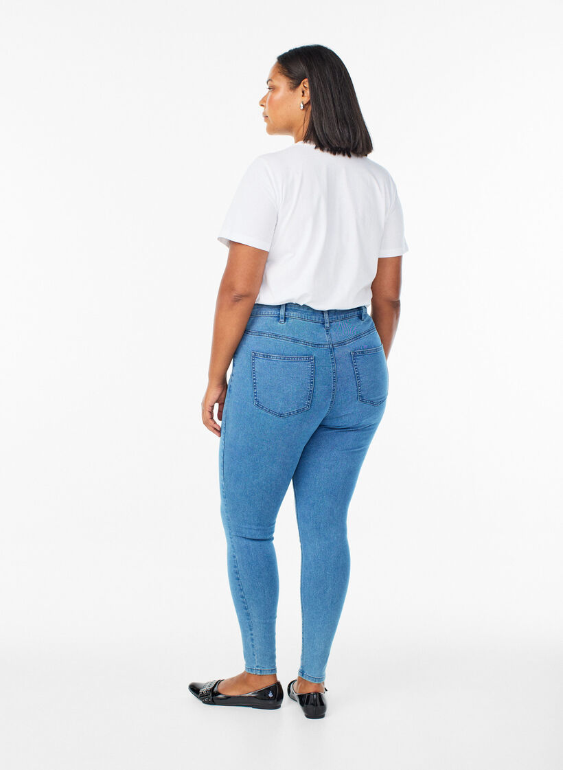 Jeansy super slim z wysokim stanem Amy, Niebieskie, Model image number 1