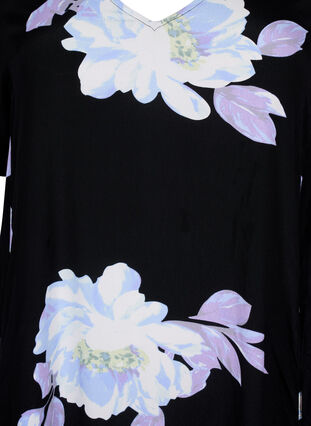 Wiskozowa sukienka w kwiaty z krótkimi rekawami, Black Big Flower AOP, Packshot image number 2
