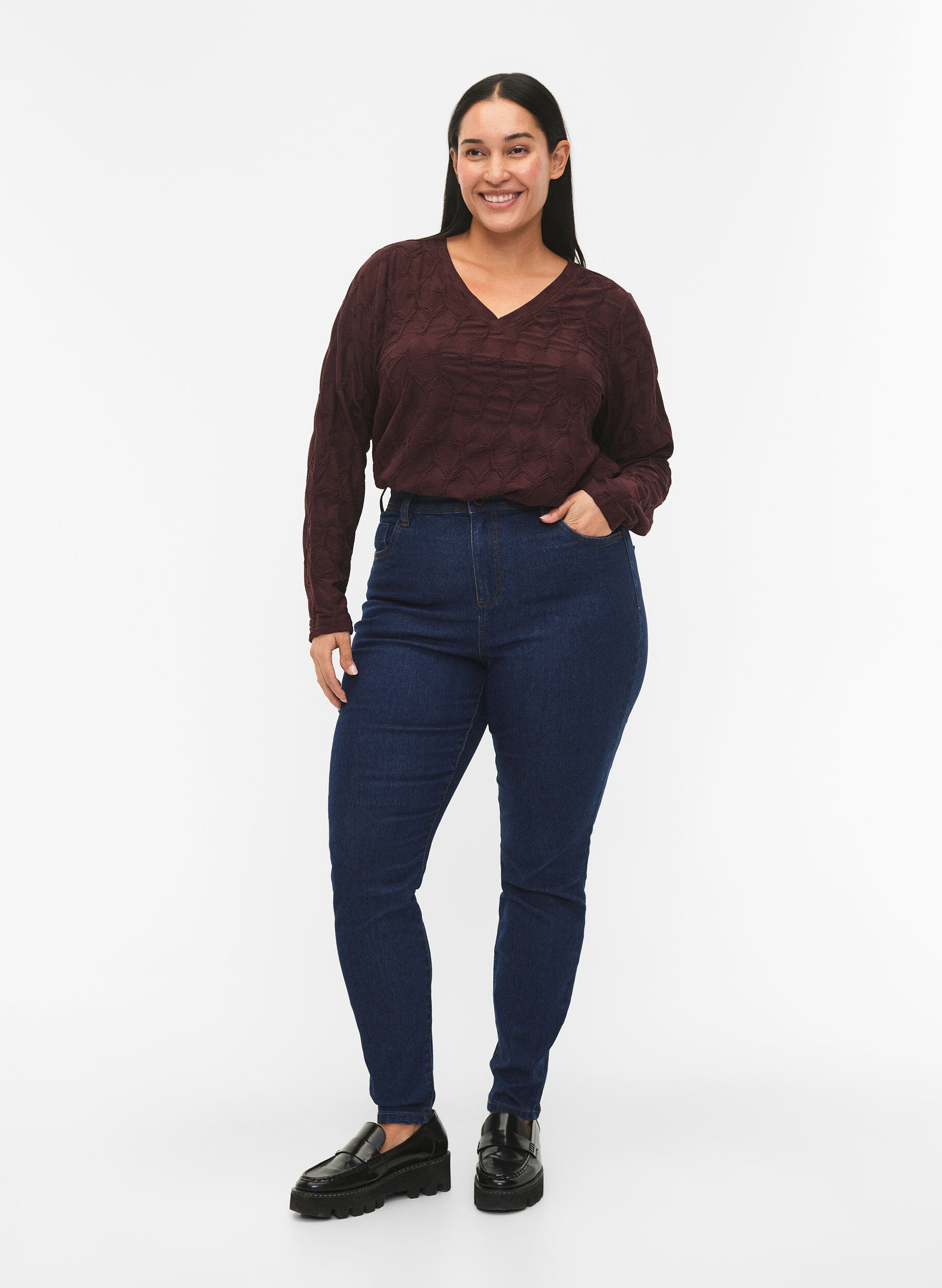 Zizzi FLASH &ndash; bluzka z dlugim rekawem ze strukturalnej tkaniny, Fudge, Model image number 2