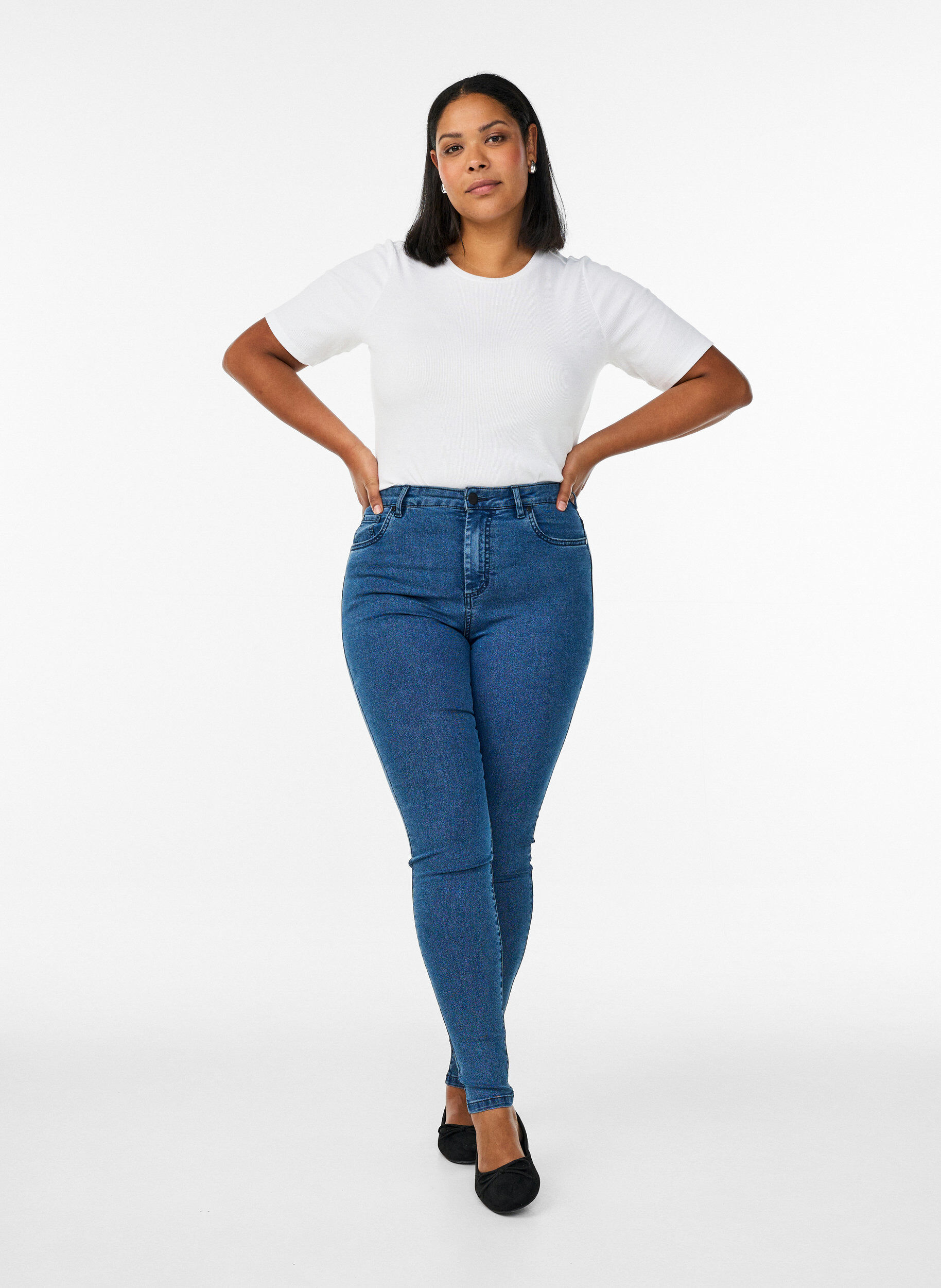 Jeansy super slim z wysokim stanem Amy, Niebieskie, Model