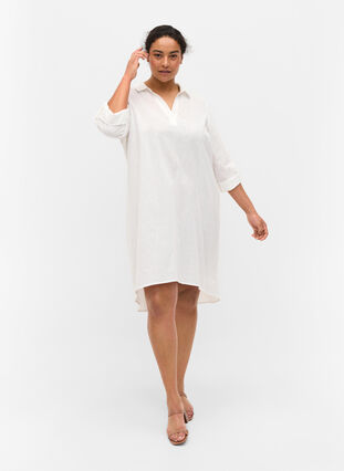 Sukienka z dekoltem w szpic i kolnierzem, White, Model image number 2
