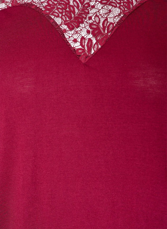 Bluzka z koronkowa wstawka i bufiastymi rekawami, Czerwony, Packshot image number 2