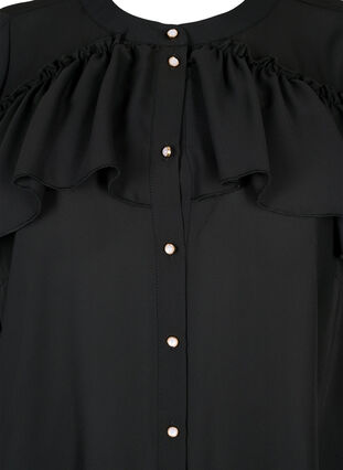  Bluzka koszulowa z falbana i perlowymi guzikami, Black, Packshot image number 2