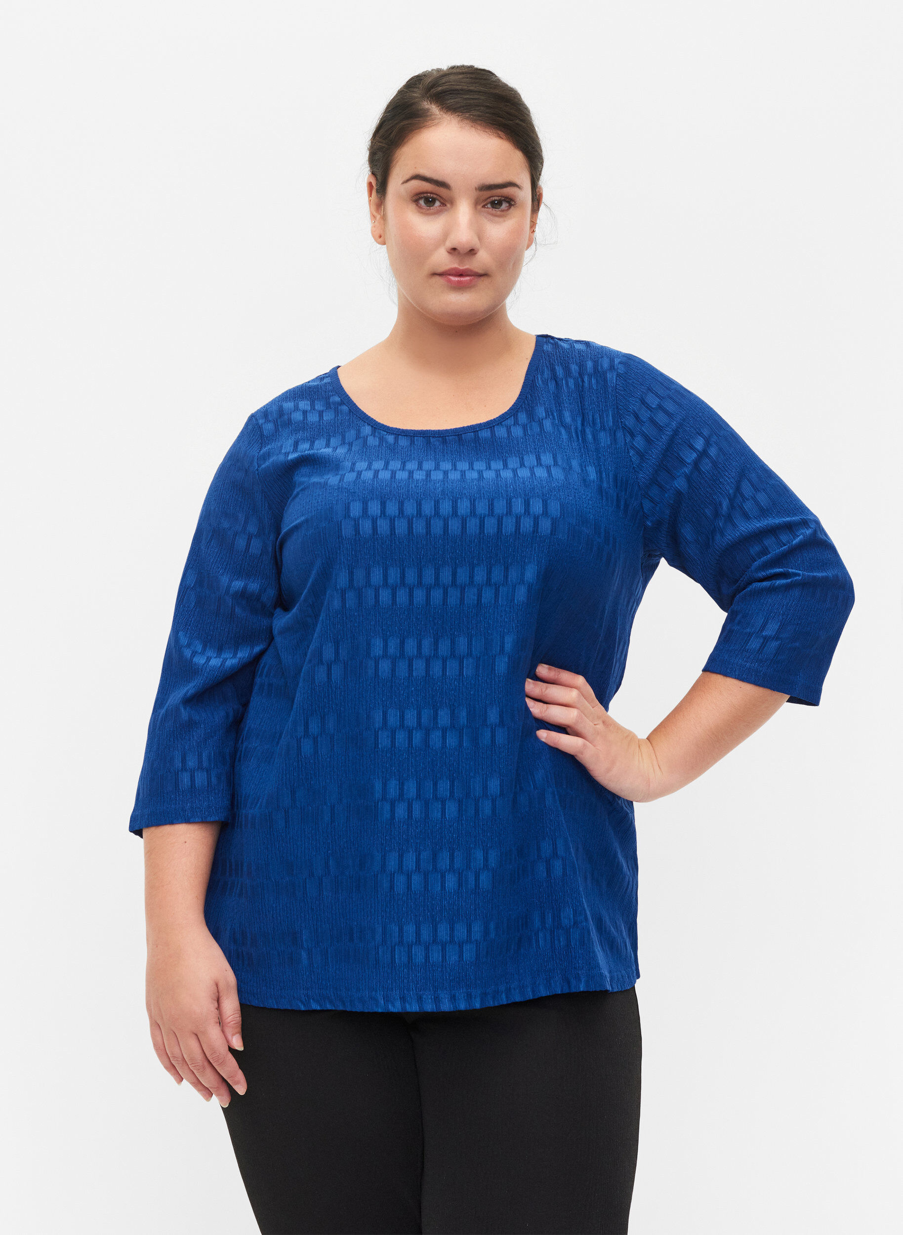 Zizzi Patterned top with 3/4 sleeves, Surf the web, Model image number 0