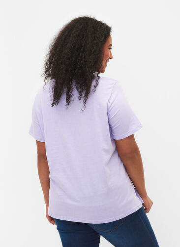 Bawelniana koszulka z okraglym dekoltem i nadrukiem, Lavender FACE, Model image number 1
