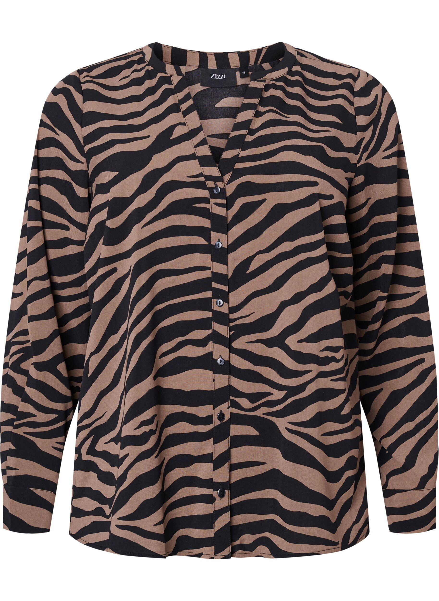 Zizzi Koszula z dekoltem w szpic i nadrukiem zebry, Black/Brown Zebra, Packshot image number 0