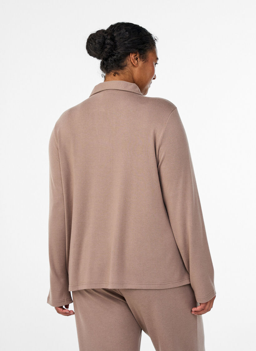 Bluzka z dlugim rekawem i kolnierzykiem, Brązowy, Model image number 2