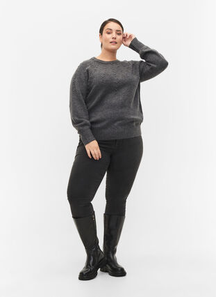 Dzianinowy sweter z koralikami, Dark Grey Melange, Model image number 2