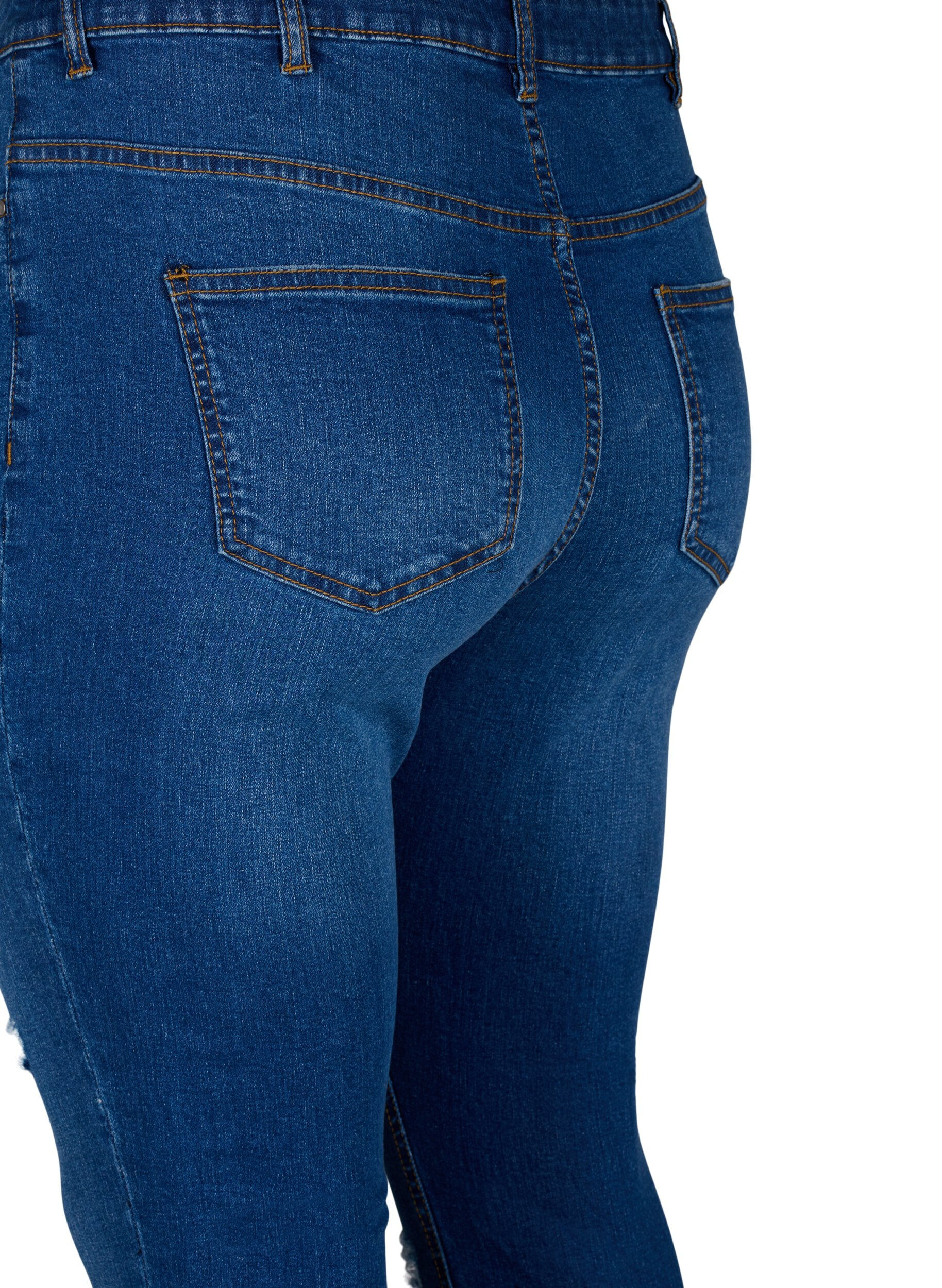 Zizzi Jeansy o dopasowanym kroju z przetarciami, Blue Denim, Packshot image number 3