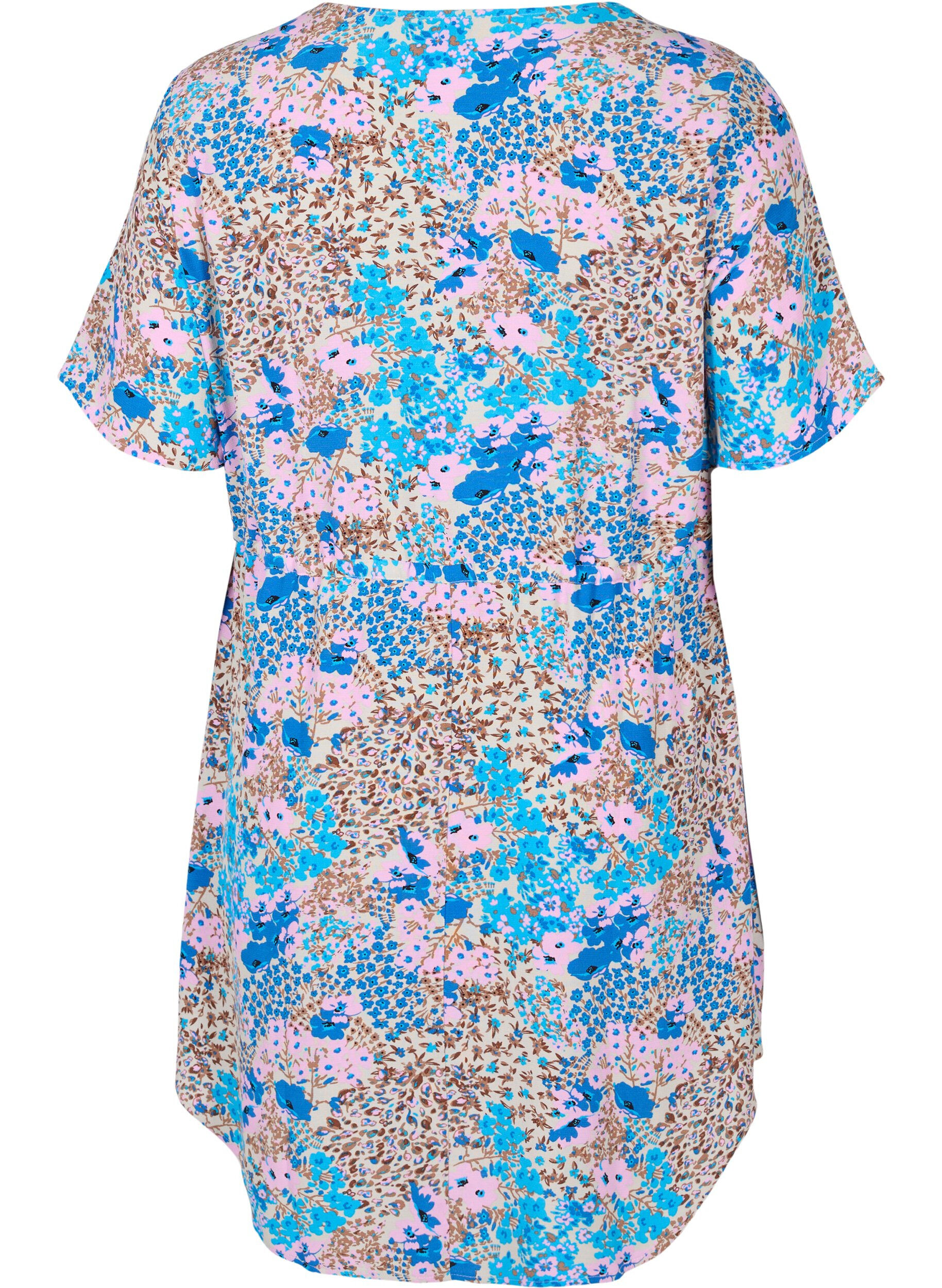 Zizzi Patterned dress with drawstring details, Blue Rose Flower, Packshot image number 1