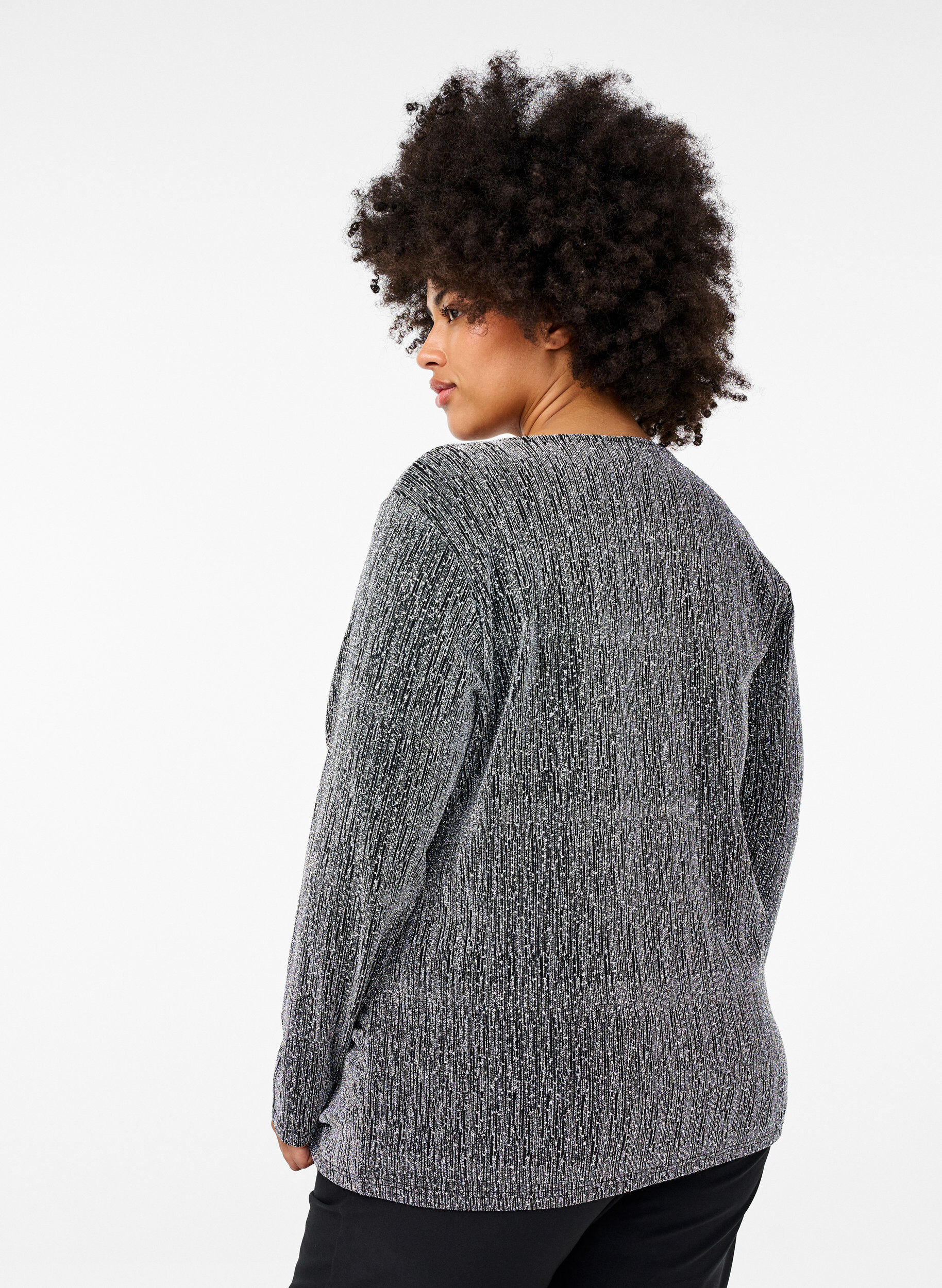 Zizzi Zawijany, brokatowy top na impreze, Czarne, Model image number 2