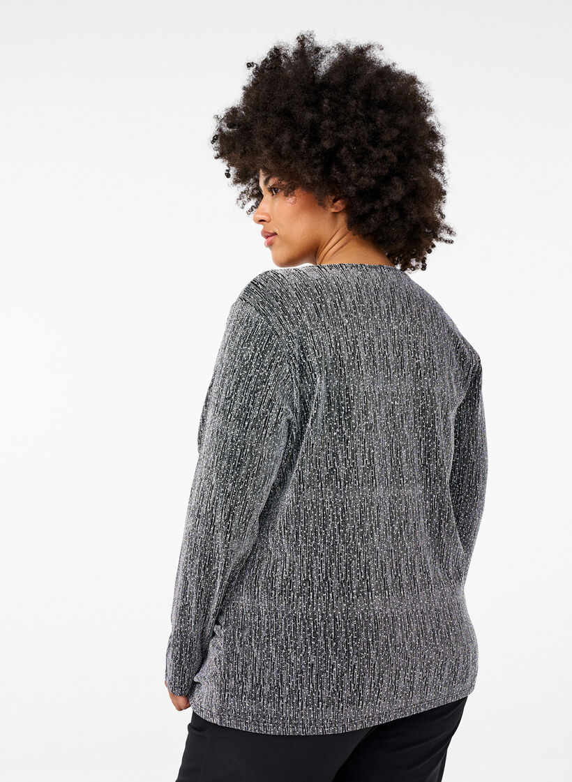 Zawijany, brokatowy top na impreze, Czarne, Model image number 2