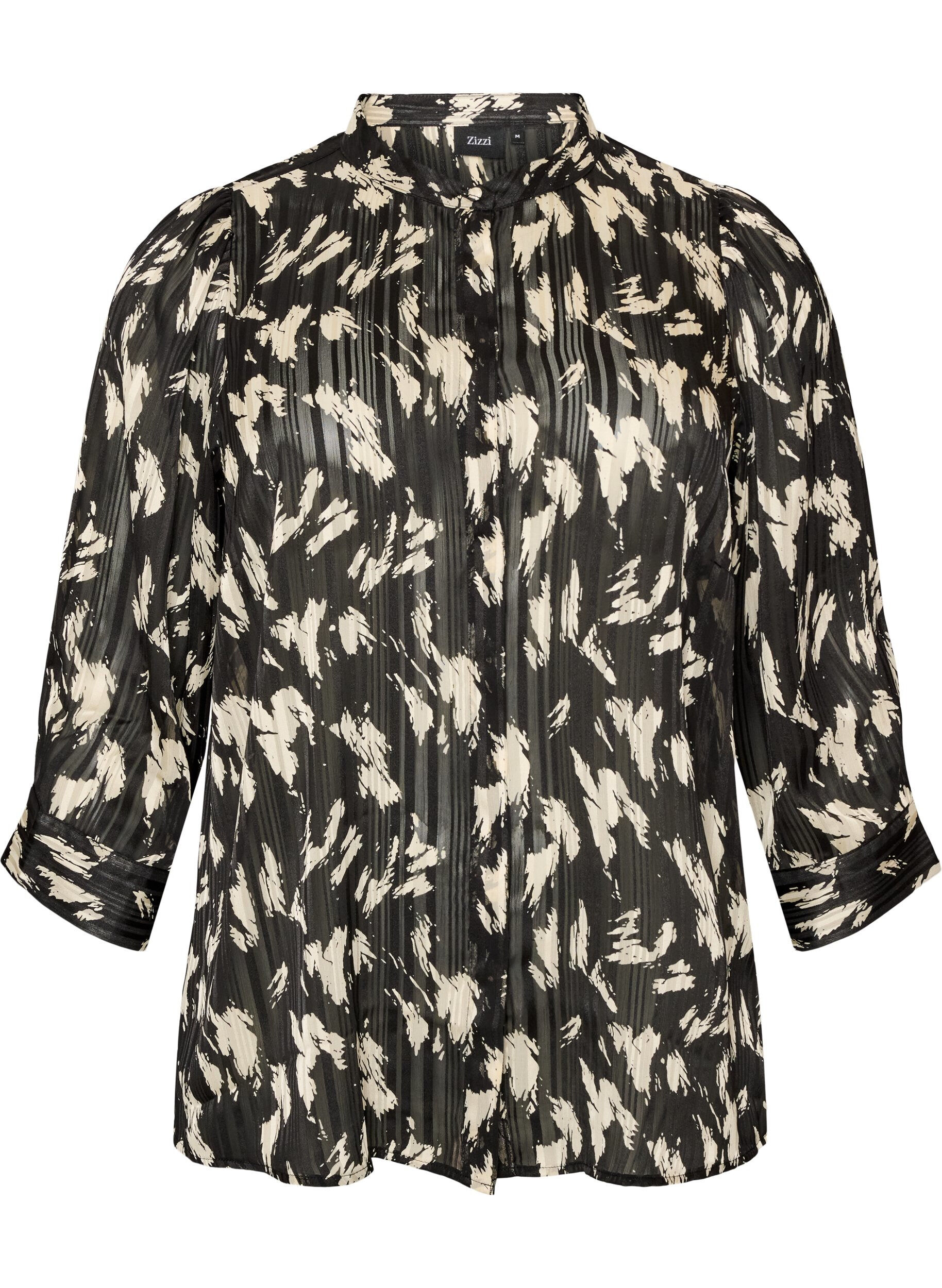 ZizziKoszula w krate z wykladanym kolnierzem i 3/4-sleeves, Czarne, Packshot image number 0