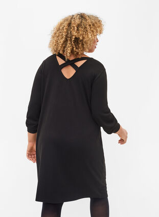 Sukienka z dlugimi rekawami i detalami z tylu, Black, Model image number 1