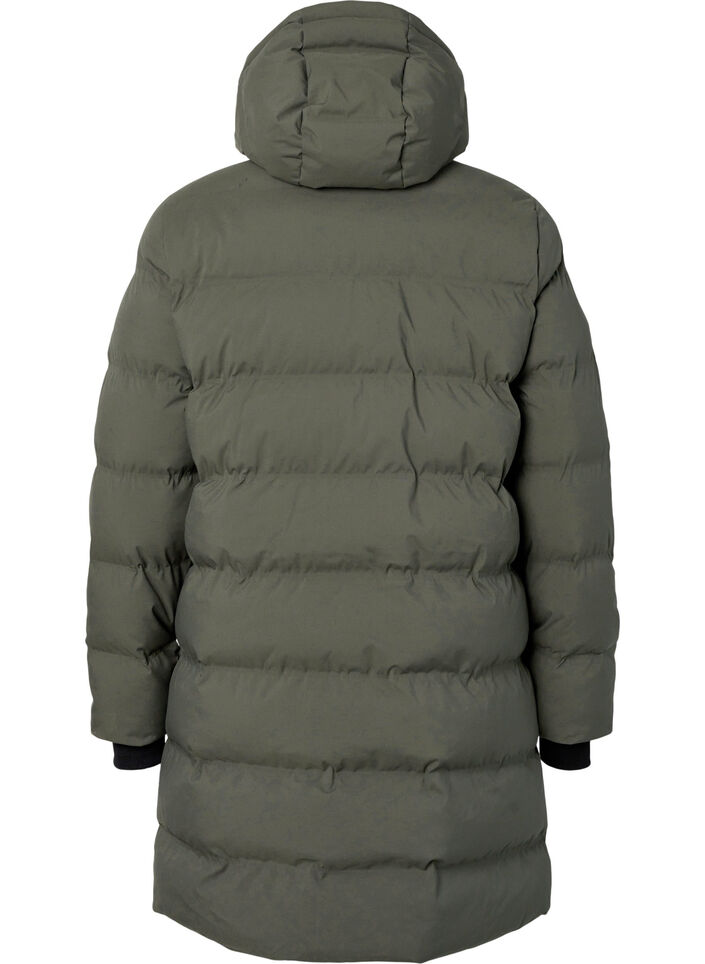 Puchowy plaszcz z kapturem i kieszeniami, Zielony, Packshot image number 1