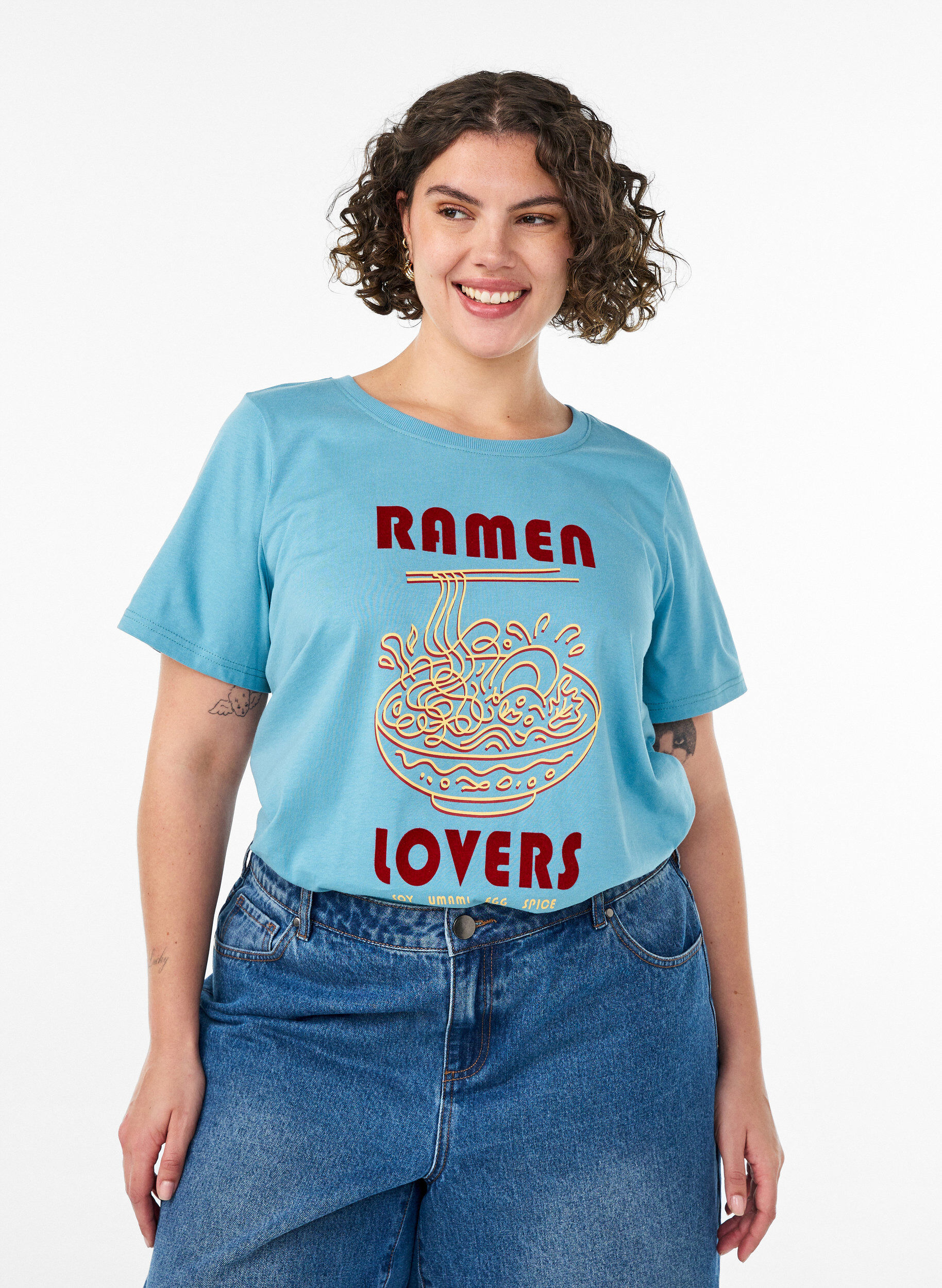 Bawelniana koszulka z nadrukiem, Niebieskie, Model