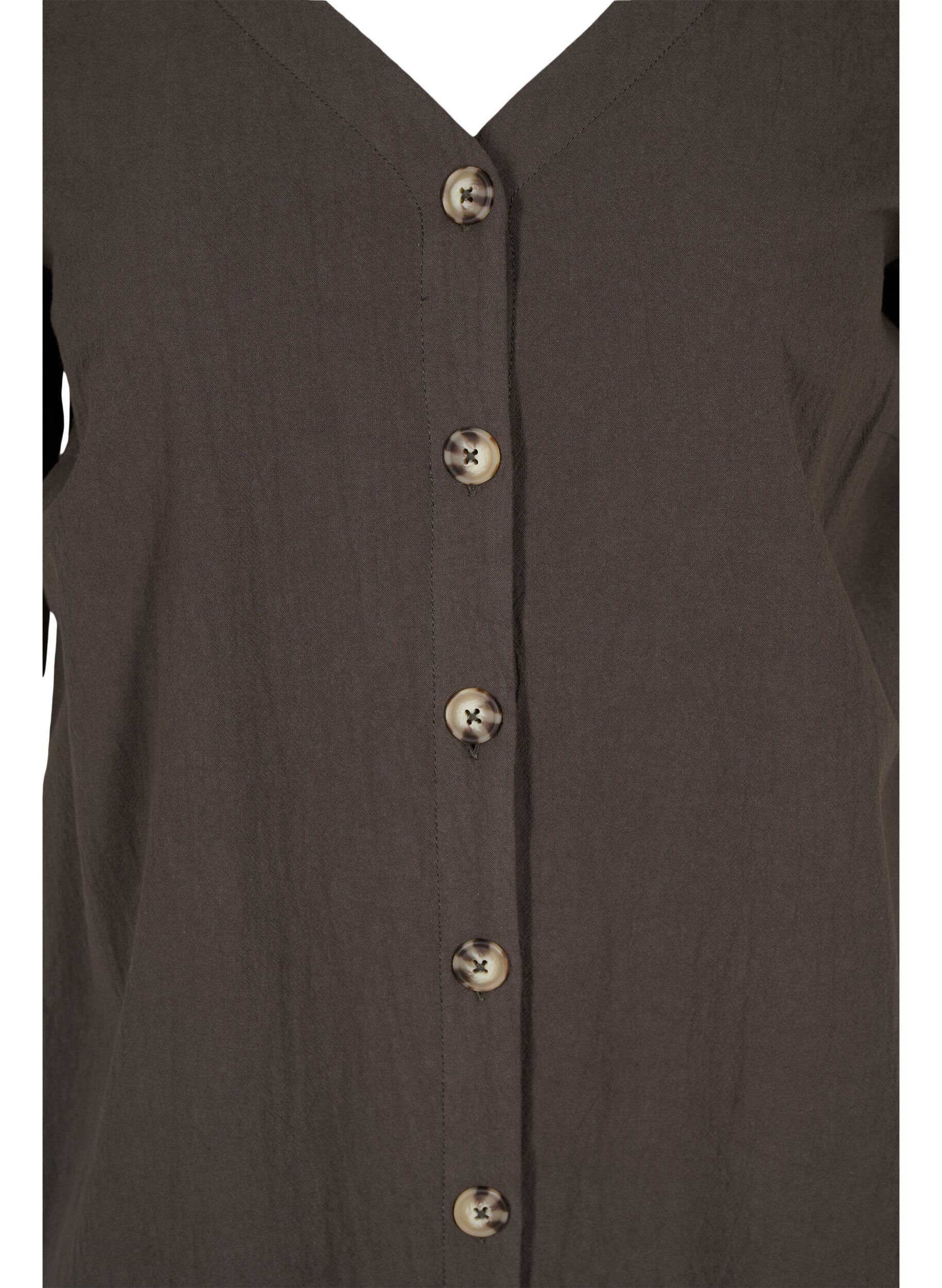 Zizzi Short-sleeved cotton dress with buttons, Khaki Green, Packshot image number 2