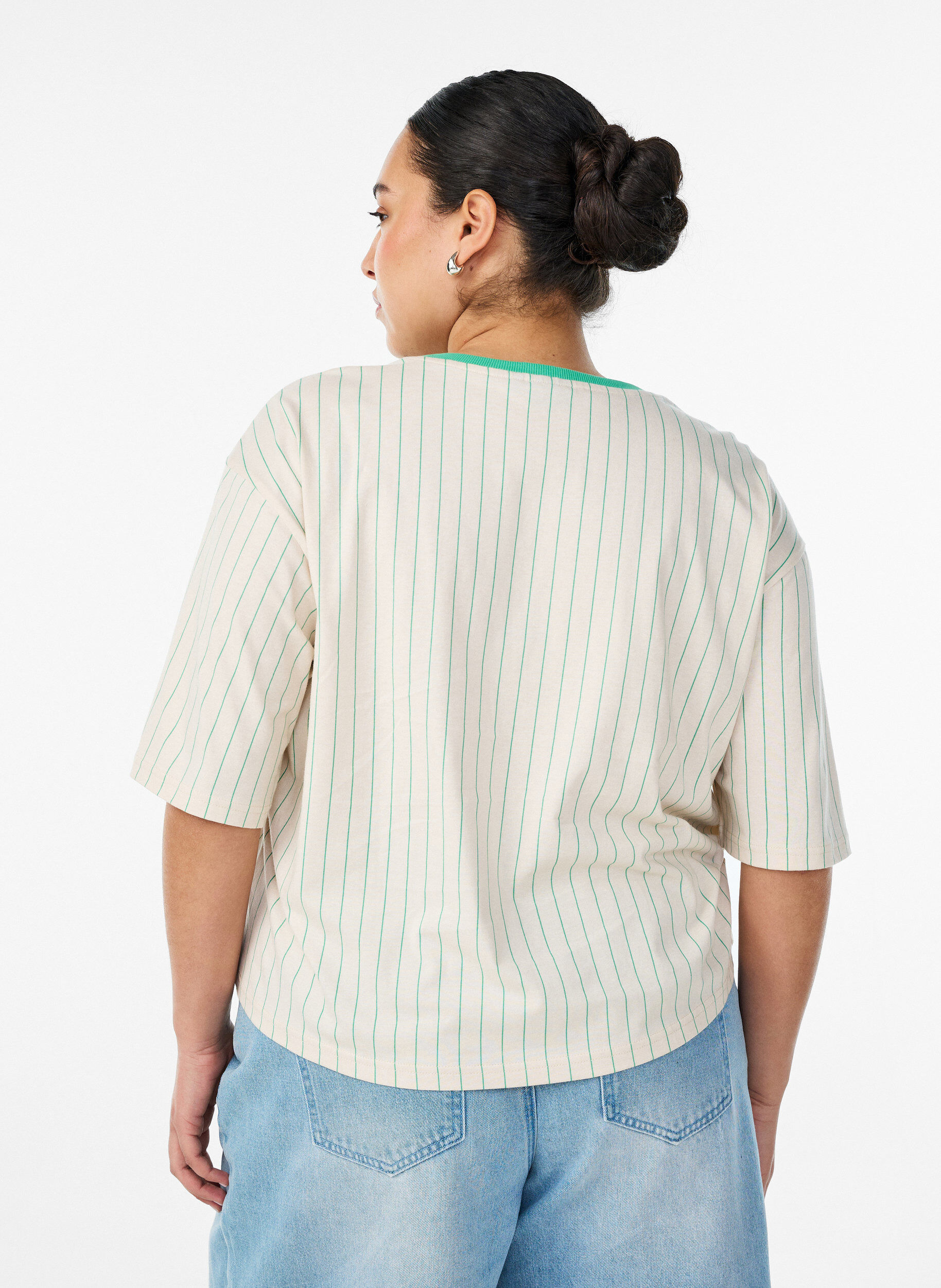 ZizziKoszulka Boxy z paskami i nadrukiem, Biały, Model image number 2