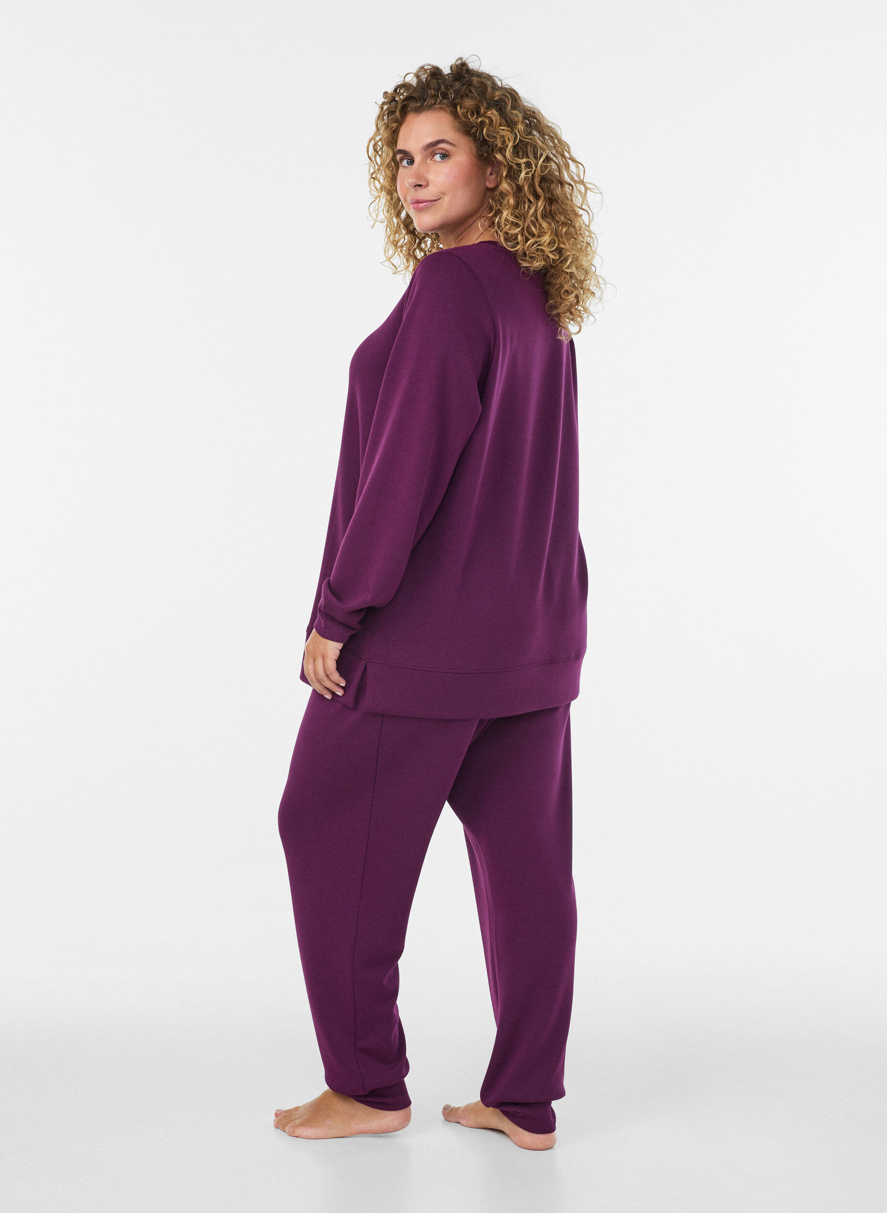 ZizziBluzka z dzianiny z dlugim rekawem i okraglym dekoltem, Fioletowy, Model image number 2
