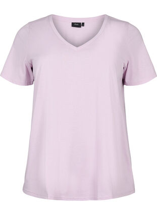 T-shirt z krótkim rekawem i dekoltem w szpic, Lavender Frost, Packshot image number 0