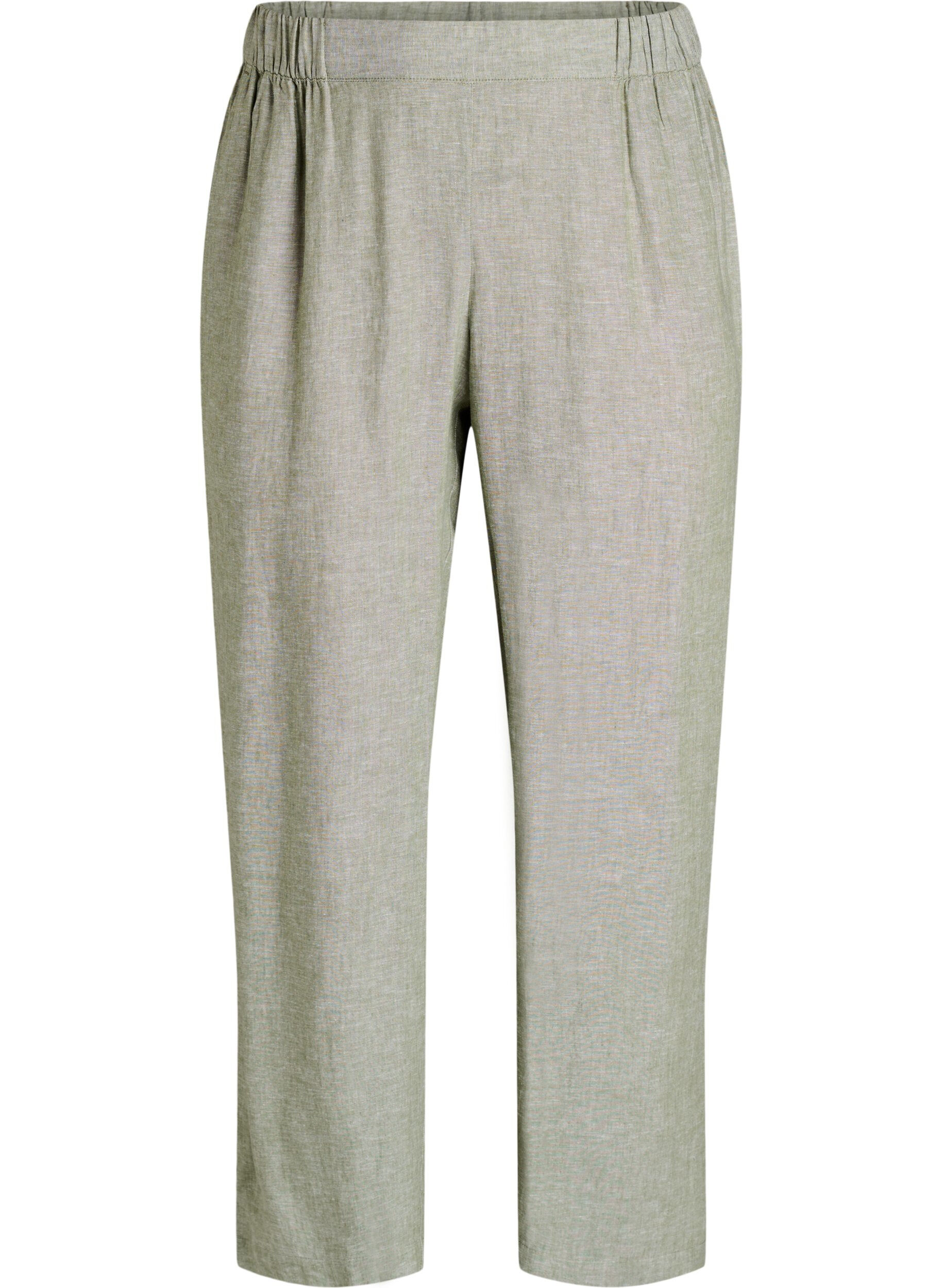 Zizzi Luzne spodnie z lnu i wiskozy, Zielony, Packshot image number 0