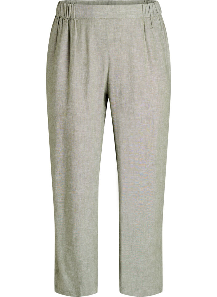 Luzne spodnie z lnu i wiskozy, Zielony, Packshot image number 0