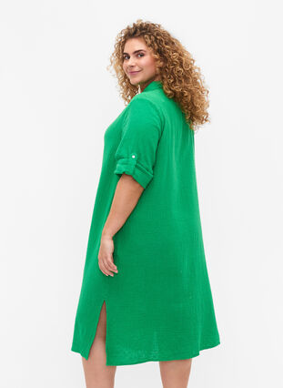 Bawelniana sukienka koszulowa z krótkimi rekawami, Bright Green, Model image number 1
