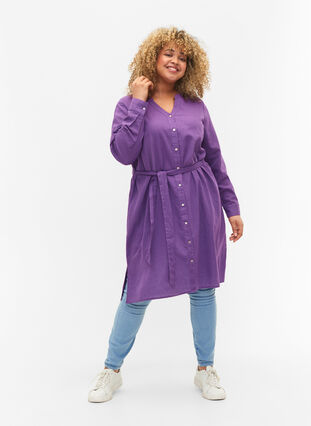 Sukienka koszulowa z dlugimi rekawami, Deep Lavender, Model image number 2