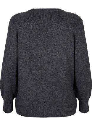 Dzianinowy sweter z koralikami, Dark Grey Melange, Packshot image number 1